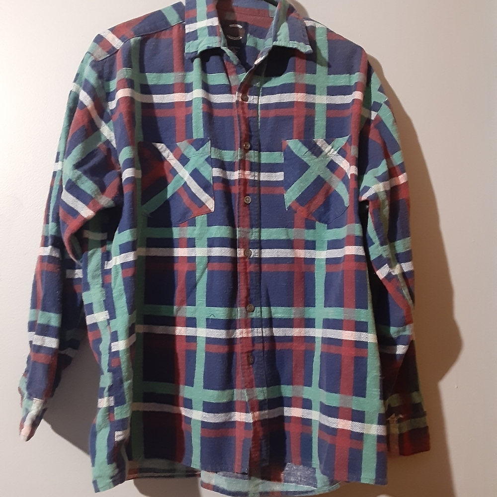 Saugatuck Vintage Men's Casual Plaid Flannel Button Down Shirt Size L Multicolor